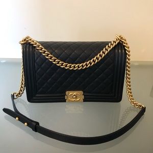 CHANEL Black/Gold Caviar NEW MEDIUM Boy Bag